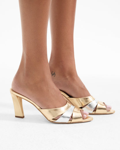 Veronica Beard | Cassiel Metallic Slide Sandal in Gold & Silver Gold/Silver