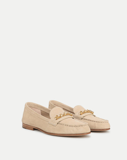 Veronica Beard | Penny Suede Chain-Link Loafer in Sand Beige Sand
