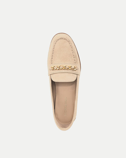 Veronica Beard | Penny Suede Chain-Link Loafer in Sand Beige Sand