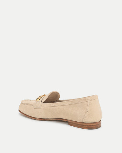 Veronica Beard | Penny Suede Chain-Link Loafer in Sand Beige Sand