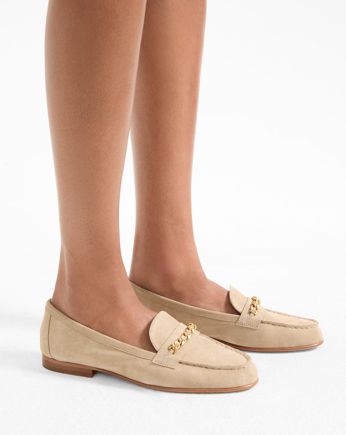 Veronica Beard | Penny Suede Chain-Link Loafer in Sand Beige Sand
