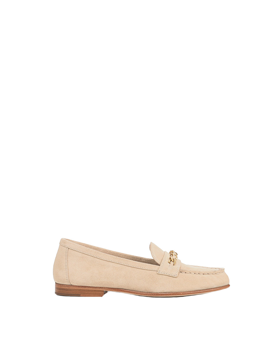 Veronica Beard | Penny Suede Chain-Link Loafer in Sand Beige Sand