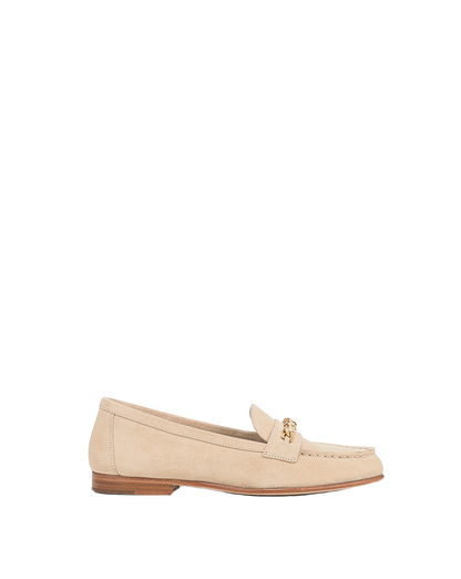 Veronica Beard | Penny Suede Chain-Link Loafer in Sand Beige Sand