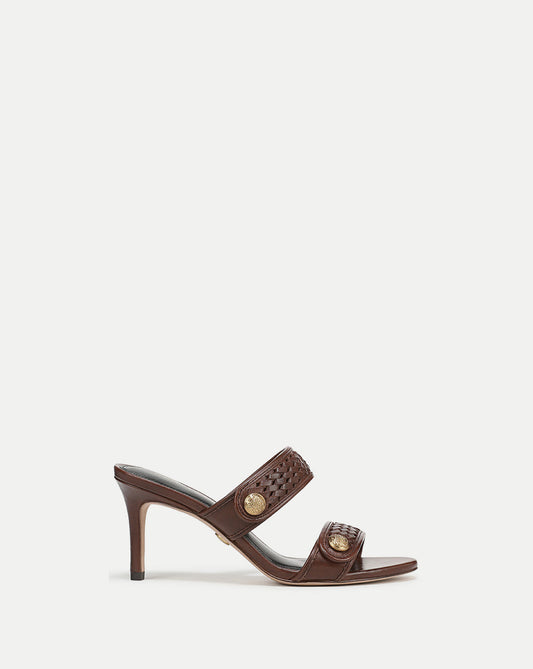 Veronica Beard | Sona Woven Heeled Sandal in Chocolate Brown Chocolate