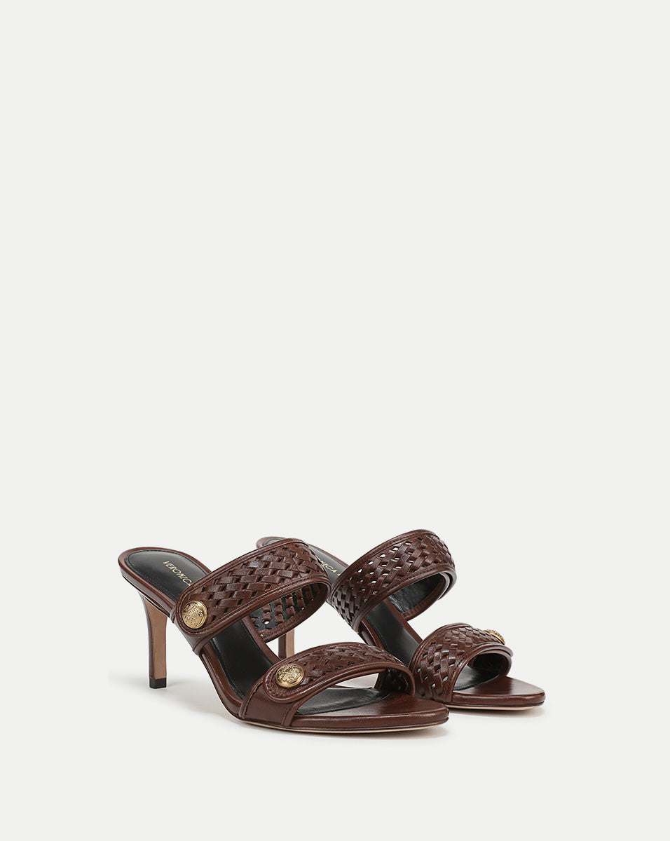 Veronica Beard | Sona Woven Heeled Sandal in Chocolate Brown Chocolate