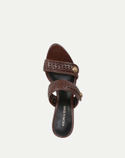 Veronica Beard | Sona Woven Heeled Sandal in Chocolate Brown Chocolate