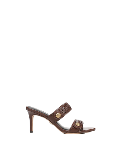 Veronica Beard | Sona Woven Heeled Sandal in Chocolate Brown Chocolate