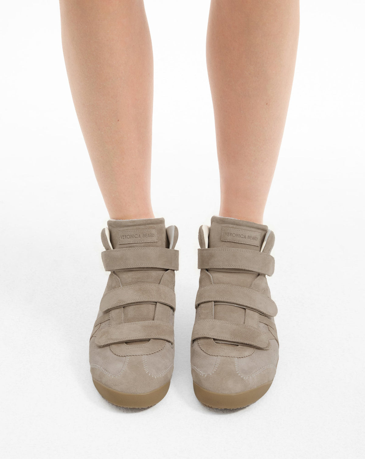 Veronica Beard | Nima High-Top Velcro Sneaker in Sand Beige Sand