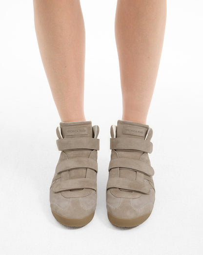 Veronica Beard | Nima High-Top Velcro Sneaker in Sand Beige Sand
