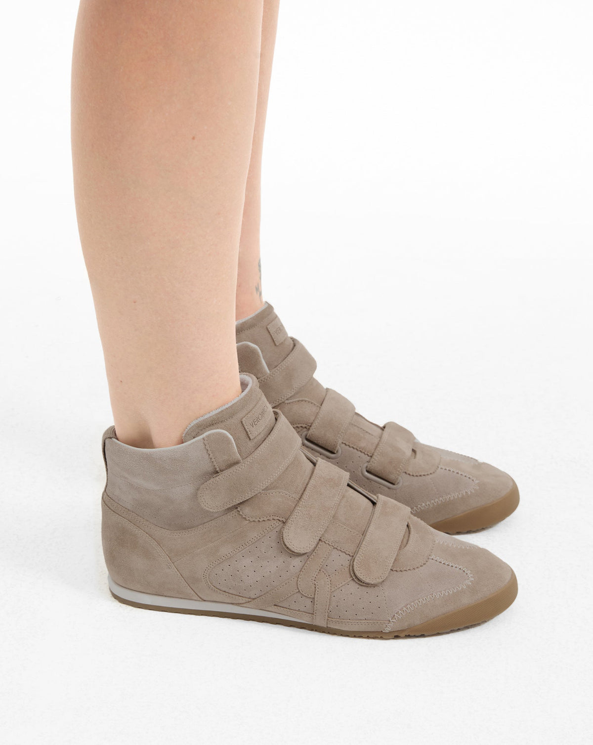 Veronica Beard | Nima High-Top Velcro Sneaker in Sand Beige Sand