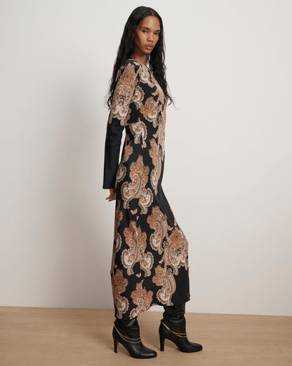 Veronica Beard | Lupita Paisley Midi Dress in Black Multi Black Multi