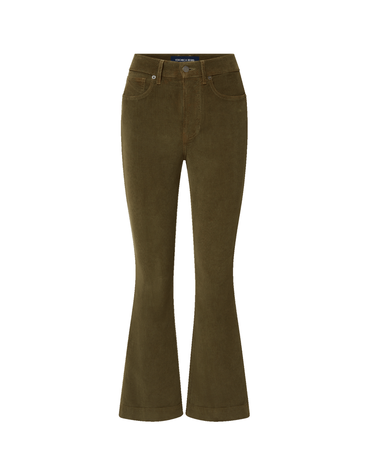 Veronica Beard | Carson Corduroy Kick-Flare Pant in Olive Green Cypress Cypress