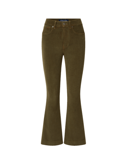 Veronica Beard | Carson Corduroy Kick-Flare Pant in Olive Green Cypress Cypress