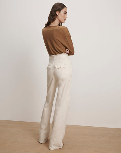 Veronica Beard | Crosbie Raw-Edge Waist Slim Wide-Leg Jean in Ecru Ecru
