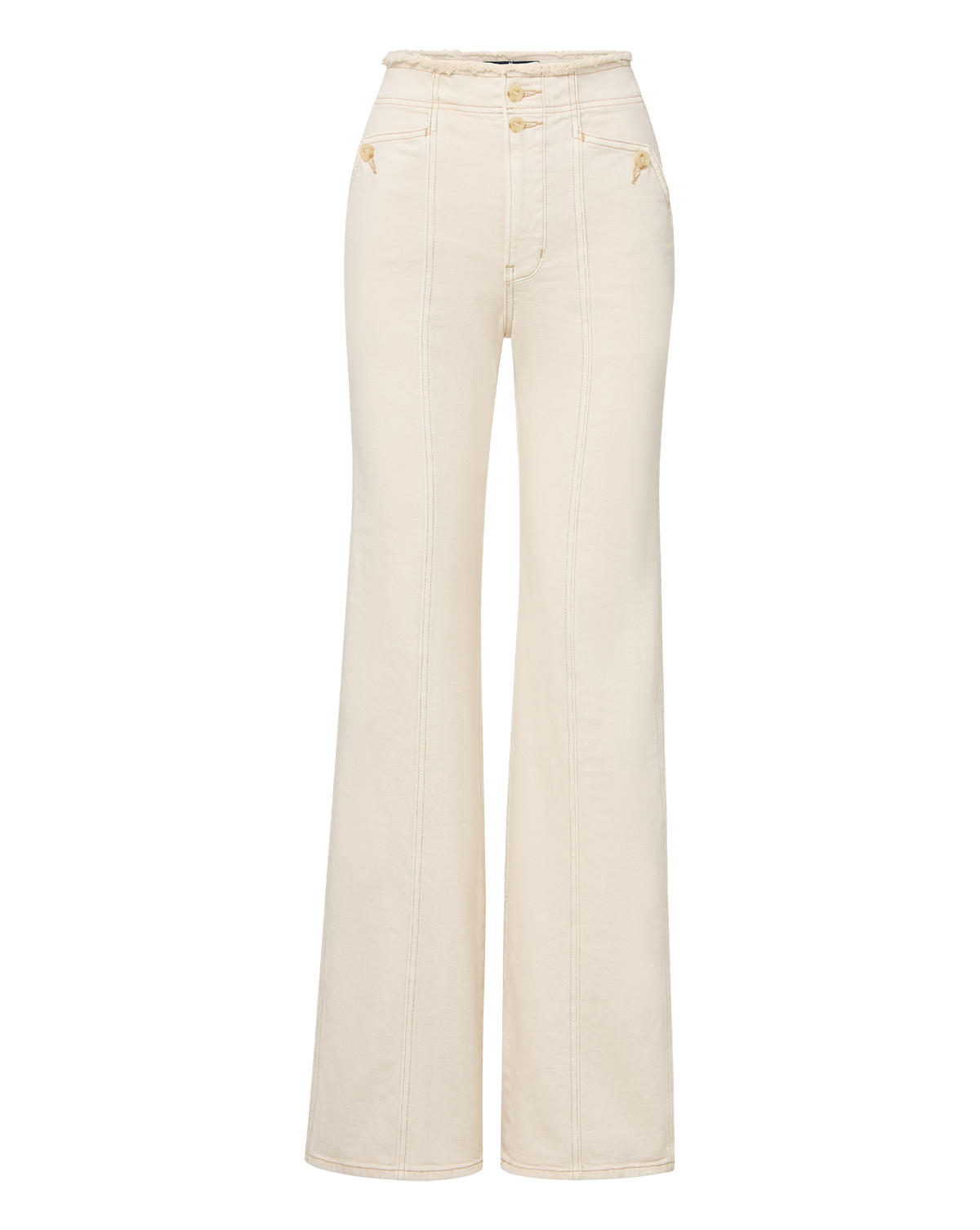 Veronica Beard | Crosbie Raw-Edge Waist Slim Wide-Leg Jean in Ecru Ecru