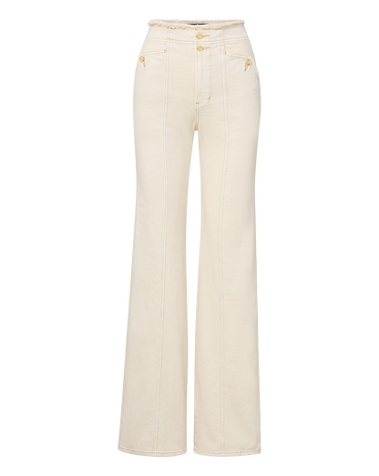 Veronica Beard | Crosbie Raw-Edge Waist Slim Wide-Leg Jean in Ecru Ecru