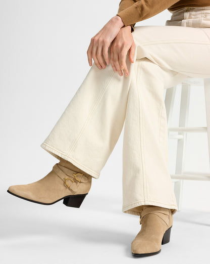 Veronica Beard | Ashby Short Western Ankle Boot in Beige Sand