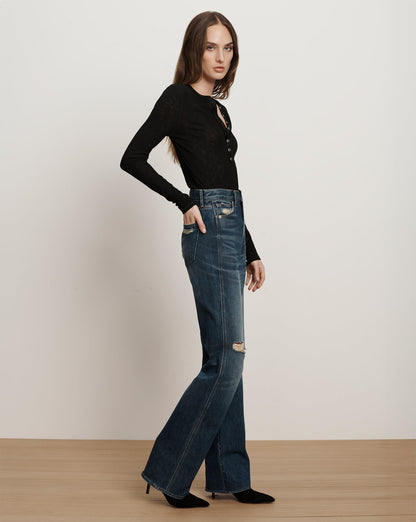 Veronica Beard | Dylan Distressed Straight-Leg Jean in Medium Wash City Lights