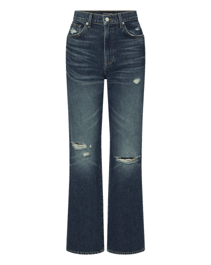 Veronica Beard | Dylan Distressed Straight-Leg Jean in Medium Wash City Lights