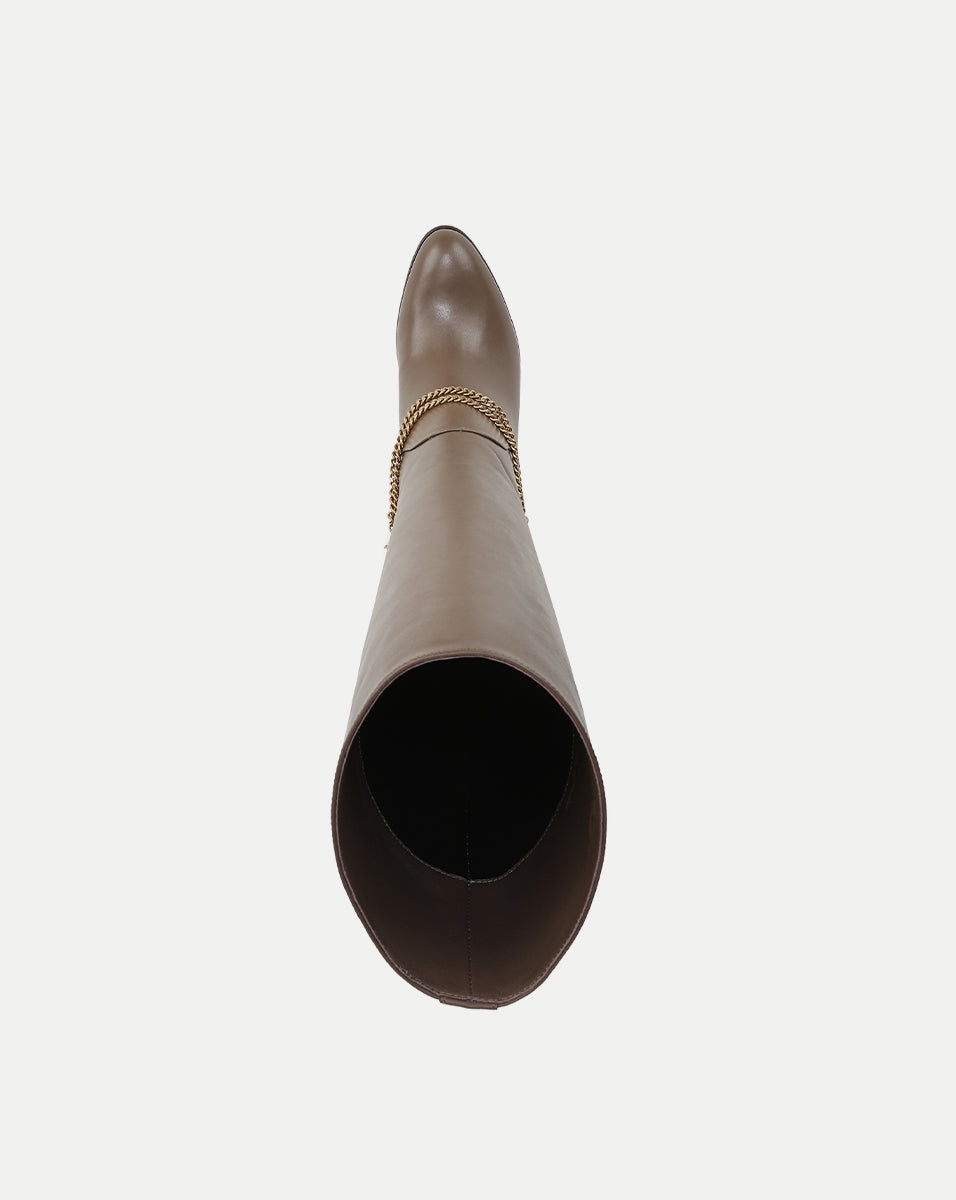 Veronica Beard | Tarian Tall Chain Boot in Taupe Leather Bark Bark