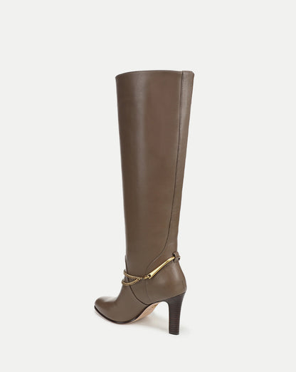 Veronica Beard | Tarian Tall Chain Boot in Taupe Leather Bark Bark