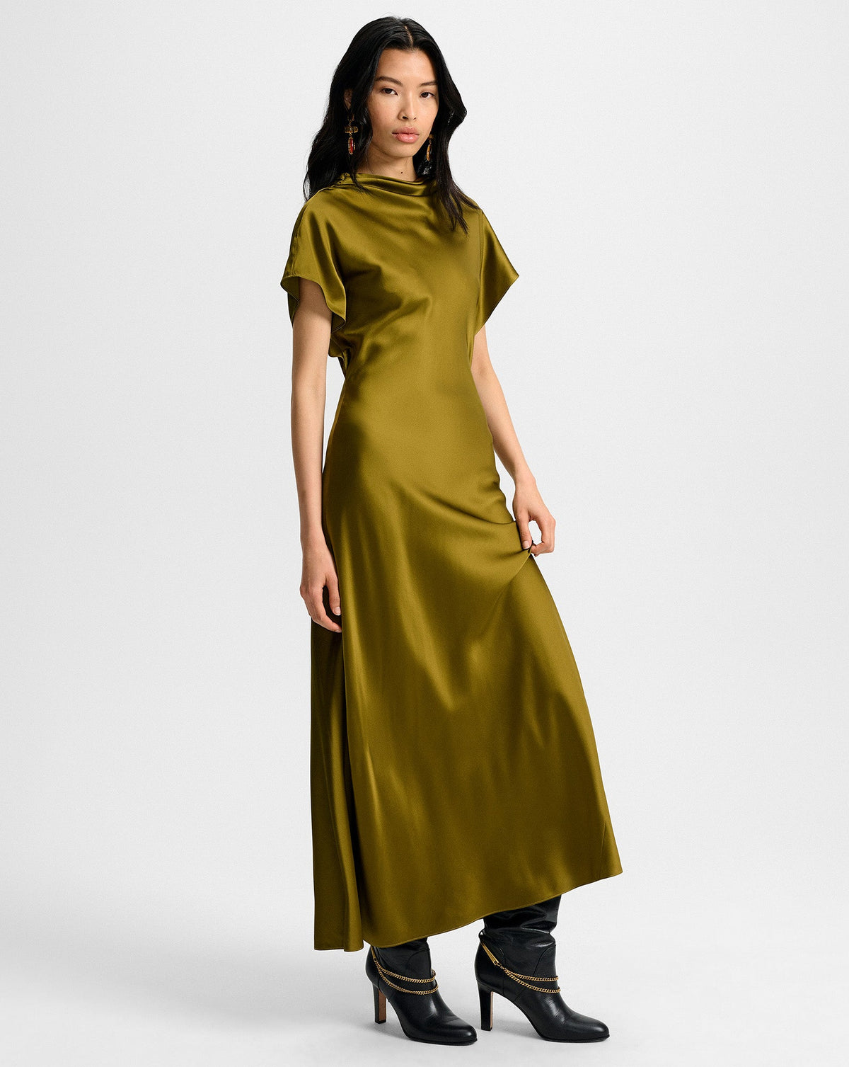 Veronica Beard | Redgrave Silk Midi Dress in Moss Green Moss