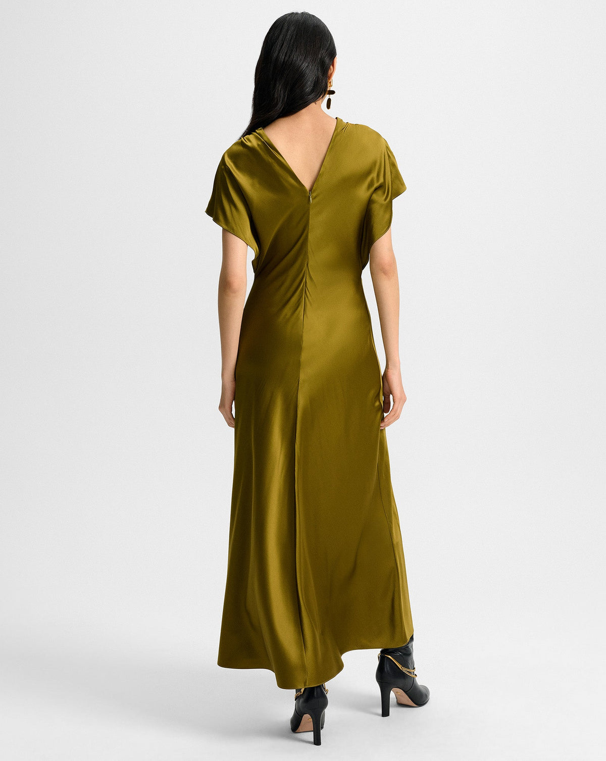 Veronica Beard | Redgrave Silk Midi Dress in Moss Green Moss