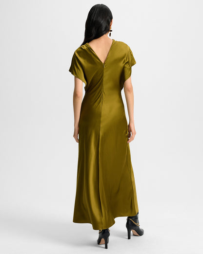 Veronica Beard | Redgrave Silk Midi Dress in Moss Green Moss