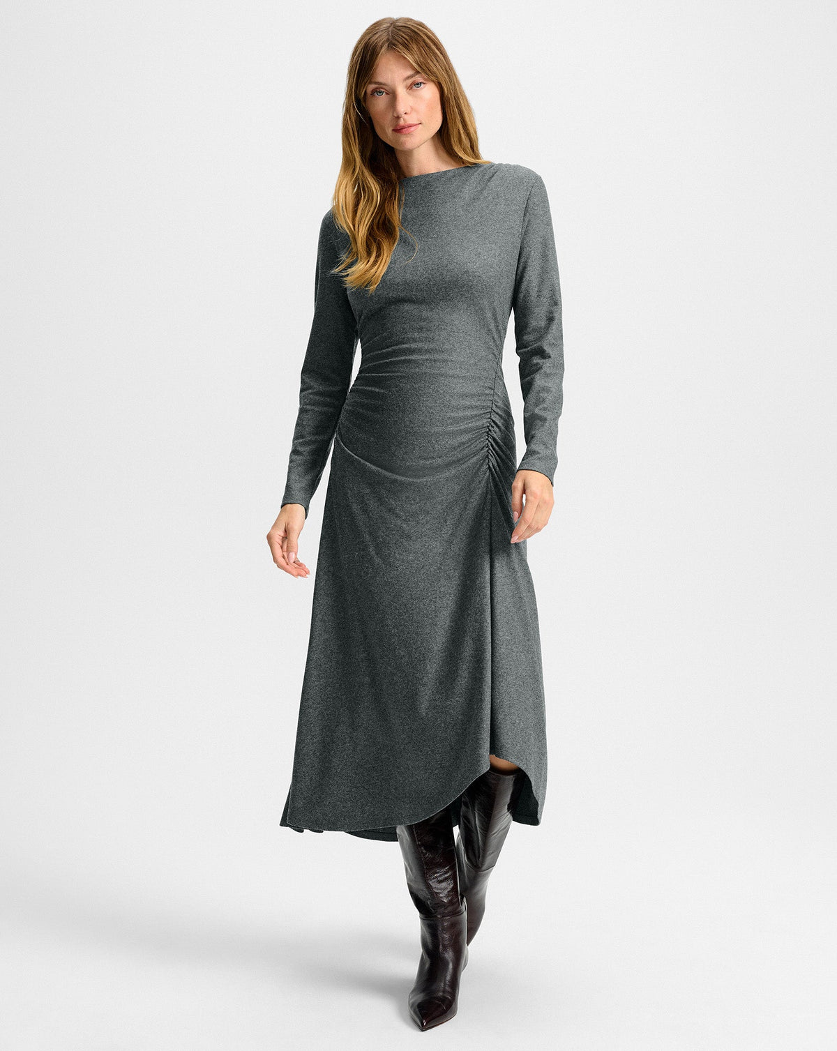 Veronica Beard | Theodora Wool Midi Dress in Medium Heather Grey Medium Heather Grey