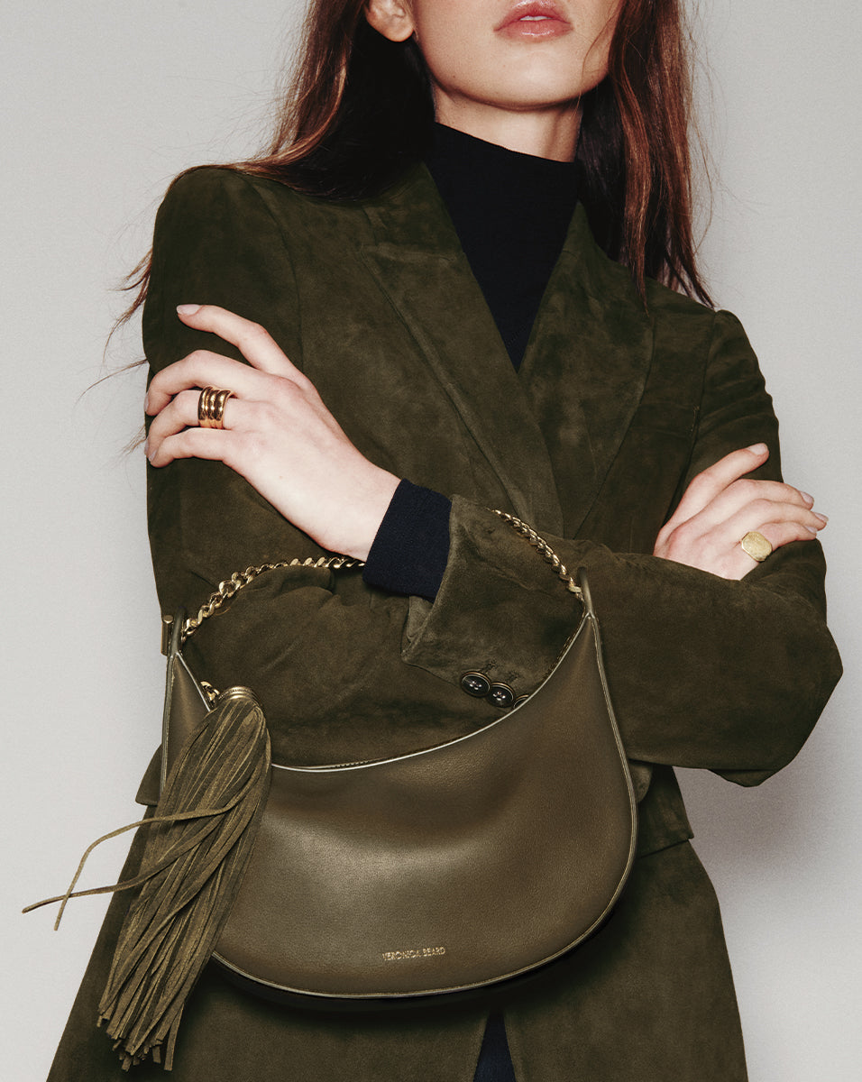 Veronica Beard | Duane Suede Dickey Jacket in Dark Green Cypress Cypress