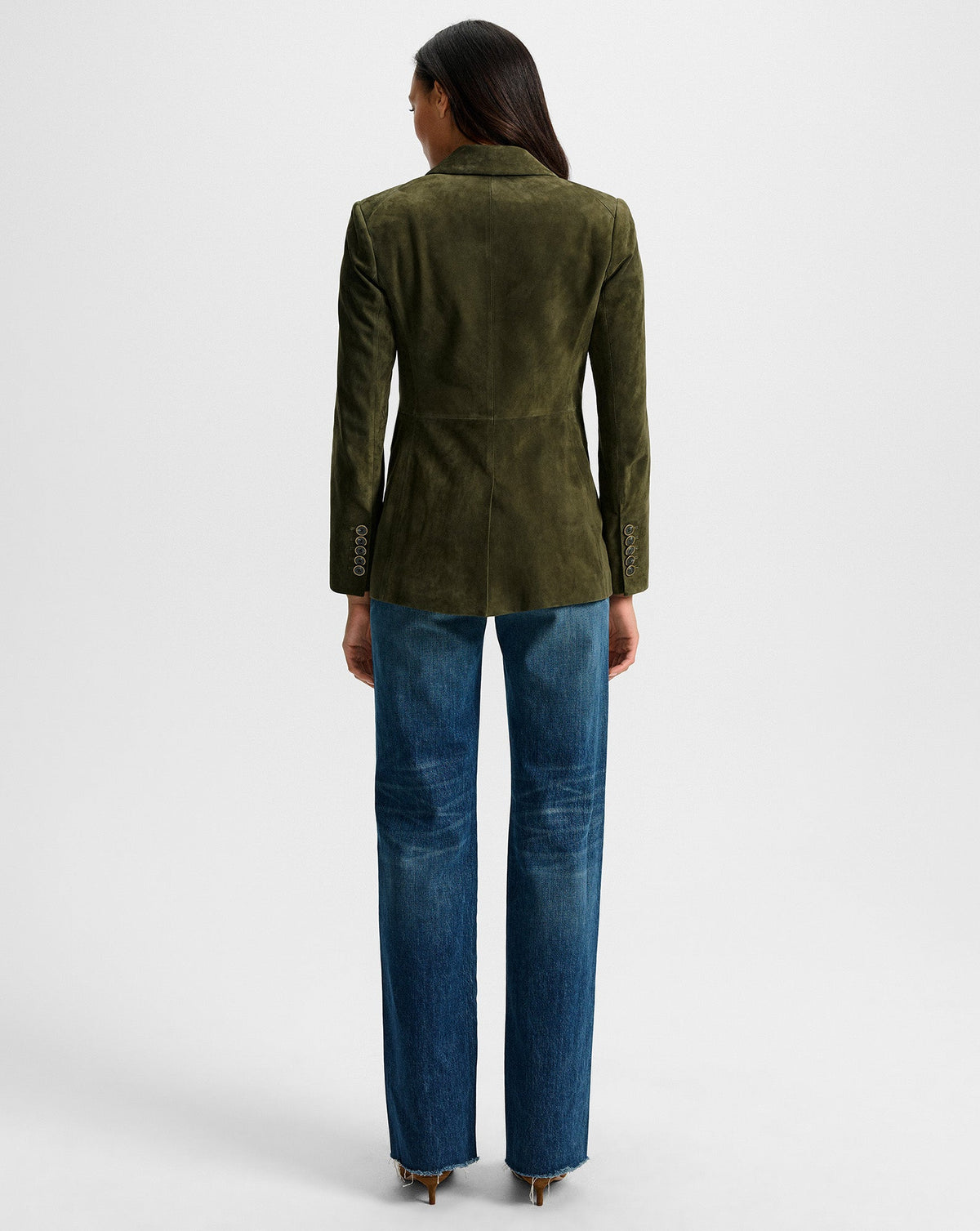 Veronica Beard | Duane Suede Dickey Jacket in Dark Green Cypress Cypress