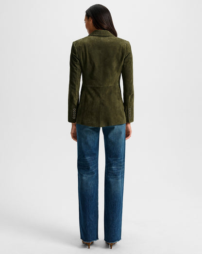 Veronica Beard | Duane Suede Dickey Jacket in Dark Green Cypress Cypress