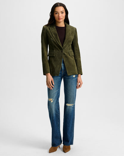Veronica Beard | Duane Suede Dickey Jacket in Dark Green Cypress Cypress