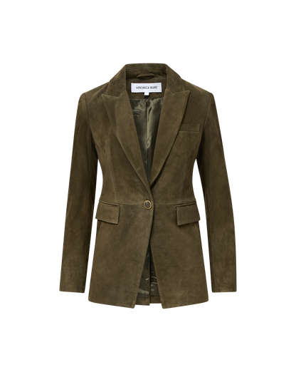Veronica Beard | Duane Suede Dickey Jacket in Dark Green Cypress Cypress