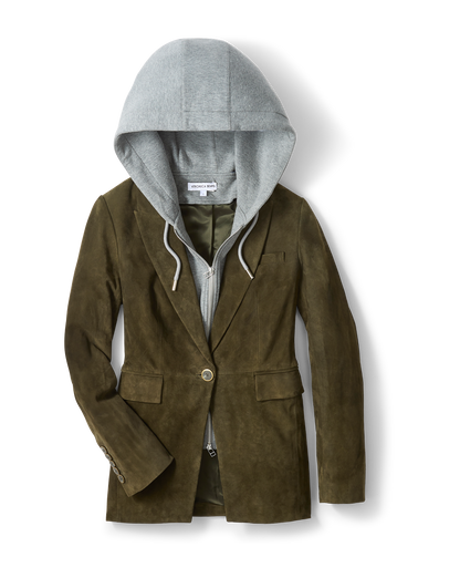 Veronica Beard | Duane Suede Dickey Jacket in Dark Green Cypress Cypress
