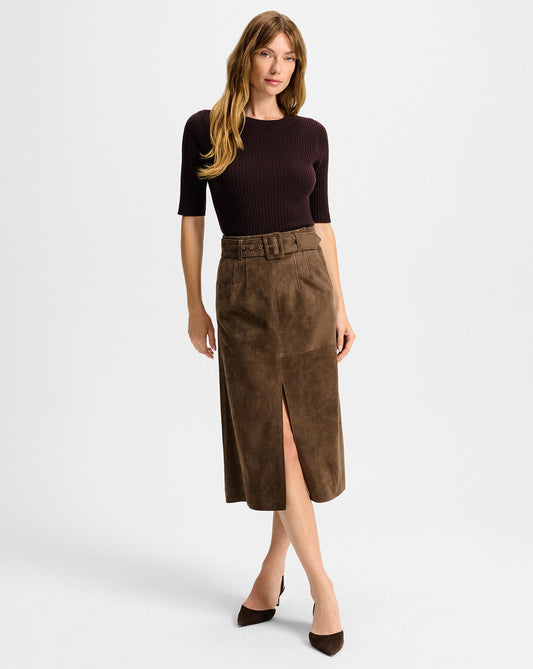 Veronica Beard | Alexie Suede Midi Skirt in Mocha Brown Mocha