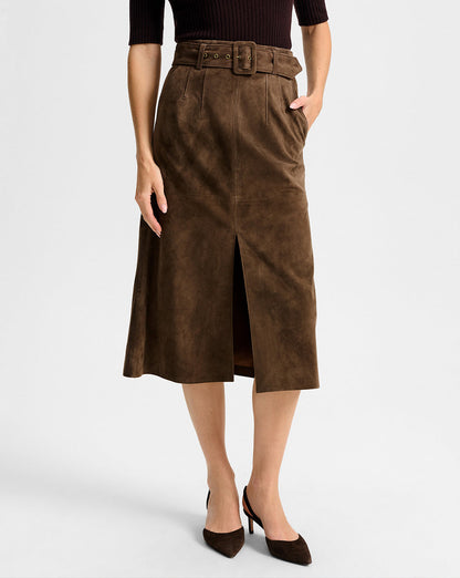 Veronica Beard | Alexie Suede Midi Skirt in Mocha Brown Mocha