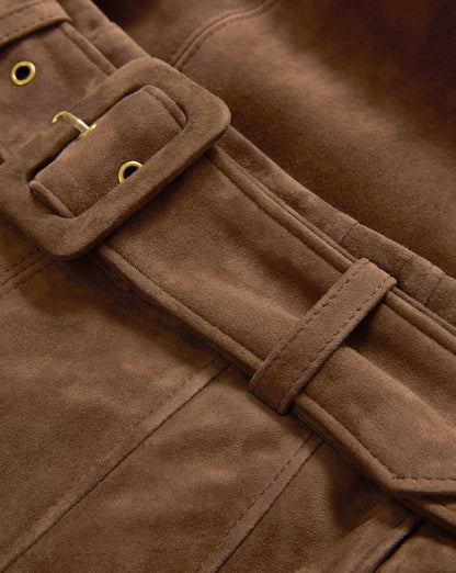 Veronica Beard | Alexie Suede Midi Skirt in Mocha Brown Mocha