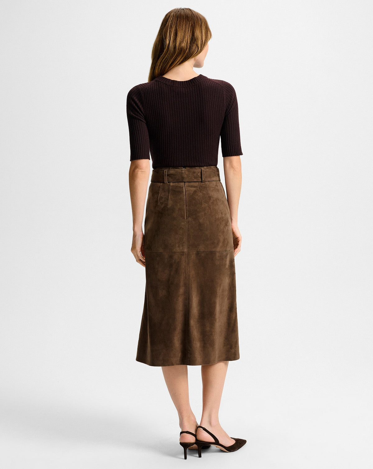 Veronica Beard | Alexie Suede Midi Skirt in Mocha Brown Mocha