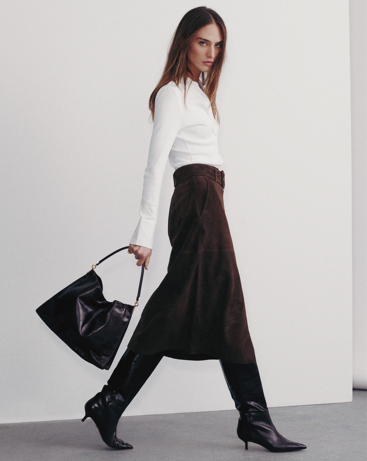 Veronica Beard | Alexie Suede Midi Skirt in Mocha Brown Mocha