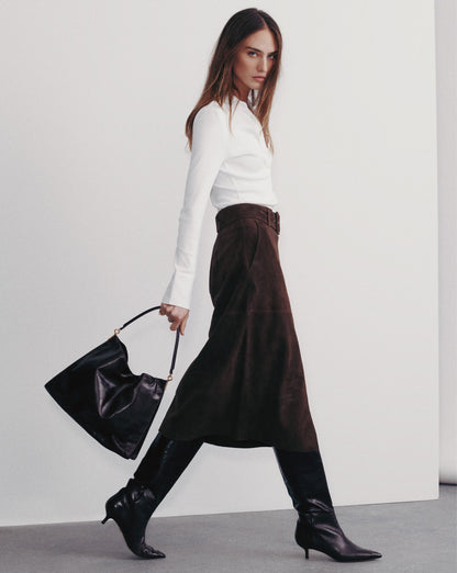 Veronica Beard | Alexie Suede Midi Skirt in Mocha Brown Mocha