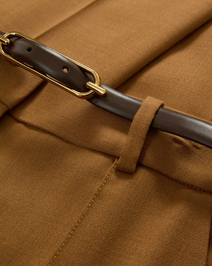 Veronica Beard | Gracie Belted Flare Pant in Tan Dark Acorn Dark Acorn