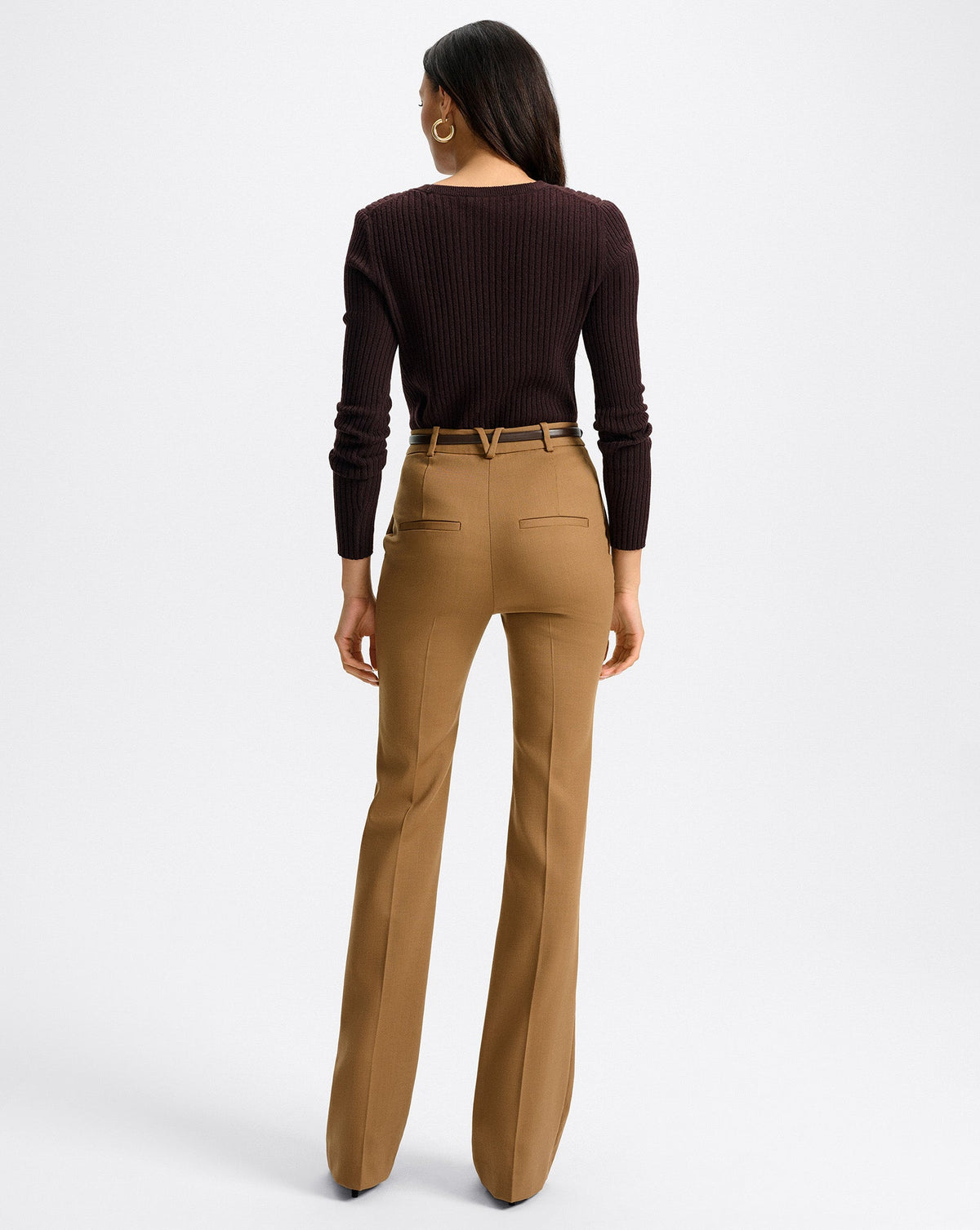 Veronica Beard | Gracie Belted Flare Pant in Tan Dark Acorn Dark Acorn
