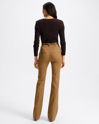 Veronica Beard | Gracie Belted Flare Pant in Tan Dark Acorn Dark Acorn