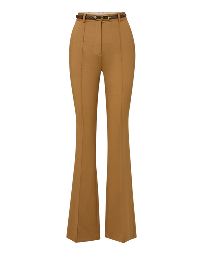Veronica Beard | Gracie Belted Flare Pant in Tan Dark Acorn Dark Acorn