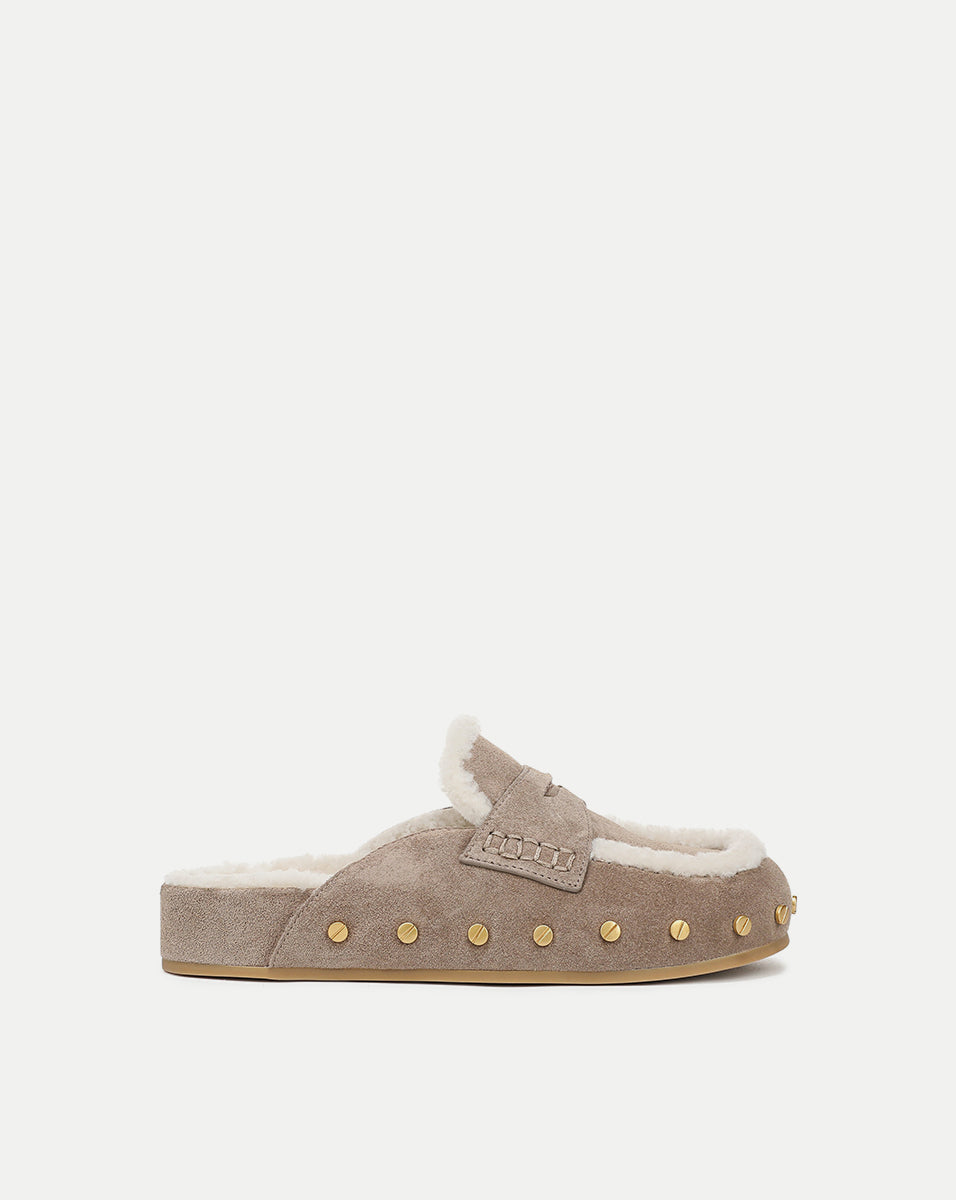 Veronica Beard | Fenix Shearling Mule in Bark Bark