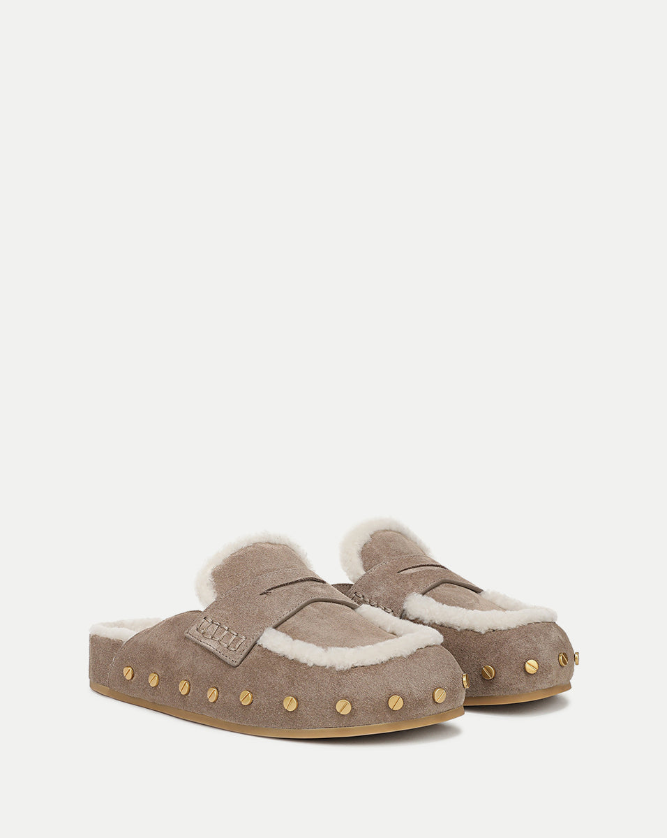 Veronica Beard | Fenix Shearling Mule in Bark Bark