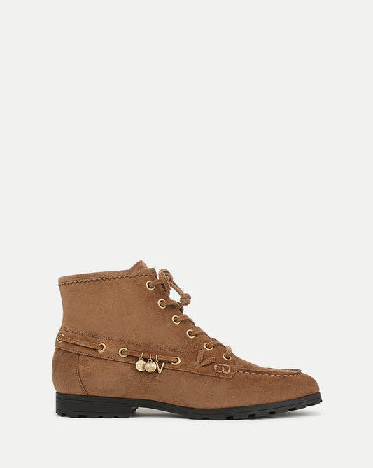 Veronica Beard | Phaedra Charm Ankle Boot in Tan Suede Hazelwood Hazelwood