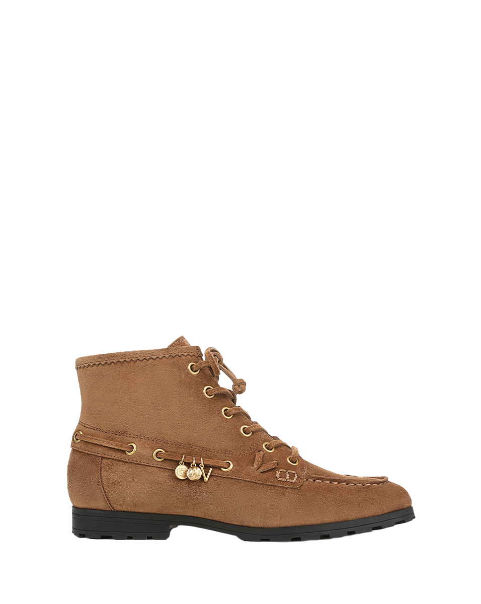 Veronica Beard | Phaedra Charm Ankle Boot in Tan Suede Hazelwood Hazelwood