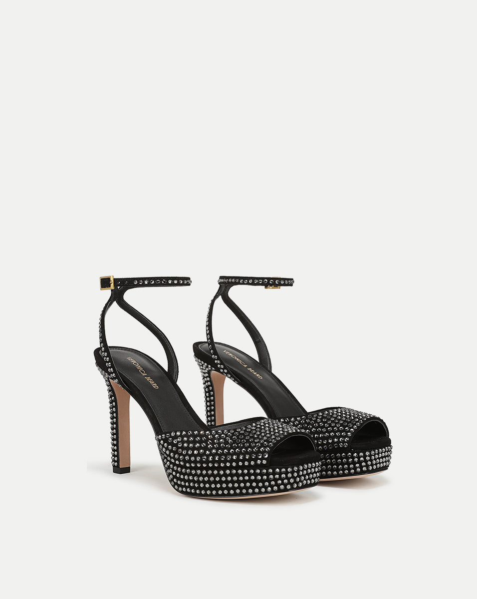 Veronica Beard | Brianne Crystal Platform Heel Sandal in Black Black